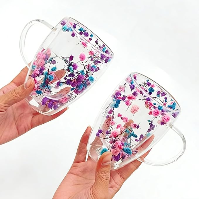 Viovian 13oz Double Wall Glass Coffee Mugs Set of 2 Insulated Glass Coffee Cups - Image 4