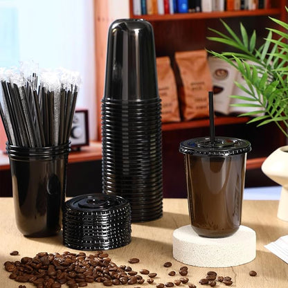Ziliny 50 Sets 16 oz Black Plastic Cups - Image 2