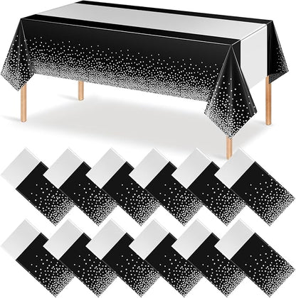 12Pcs Black Silver Tablecloth Party Decorations, Plastic Black Table Cloth by MASHAN