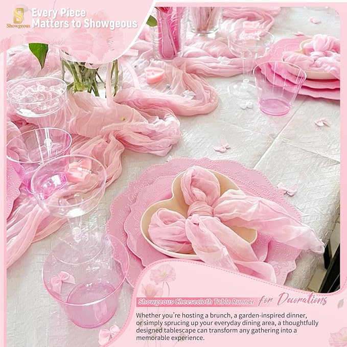 Showgeous 18 Pack Light Pink Cheesecloth Table Runner, 17 x 108 Inches | Boho - Image 8