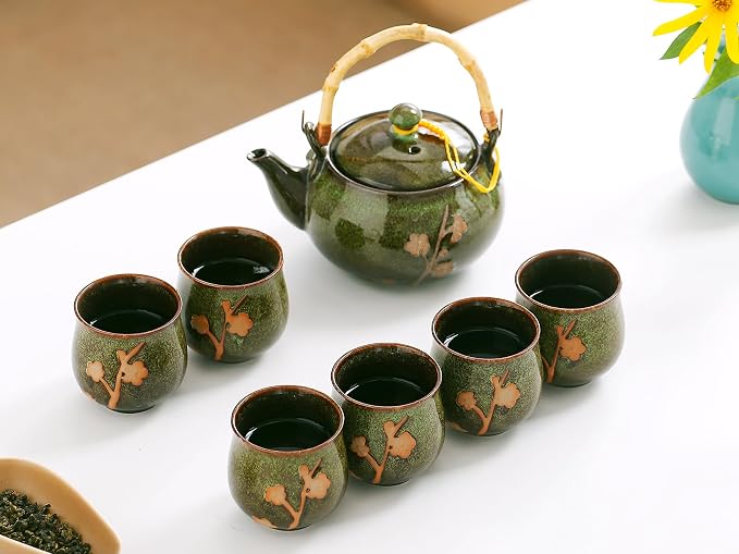 Traditional Japanese tea set, Kiln altered glaze Porcelain tea set - Image 7