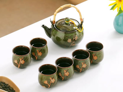Traditional Japanese tea set, Kiln altered glaze Porcelain tea set - Image 7
