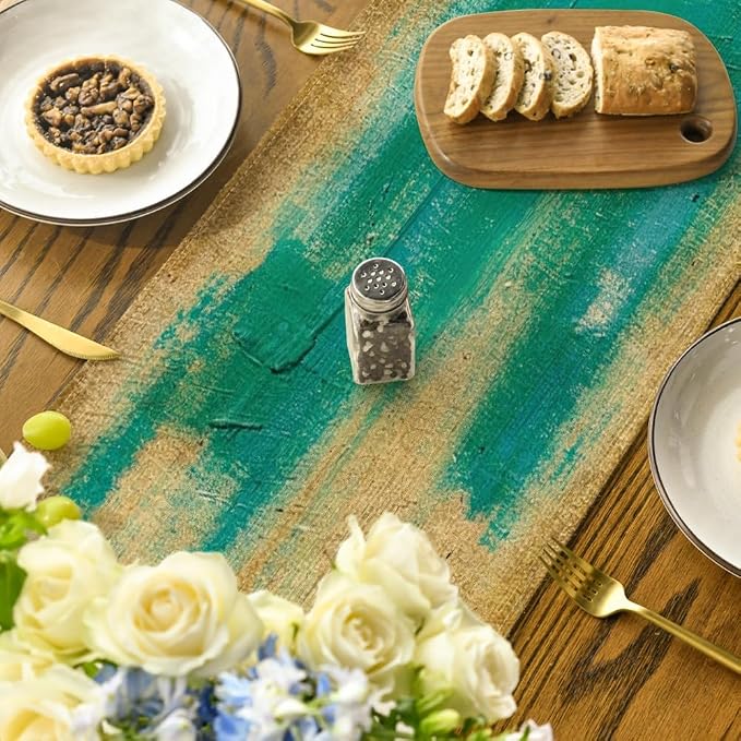Artoid Mode Brown Blue Abstract Modern Art Table Runner, Seasonal Farmhouse - Image 4