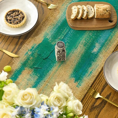 Artoid Mode Brown Blue Abstract Modern Art Table Runner, Seasonal Farmhouse - Image 4