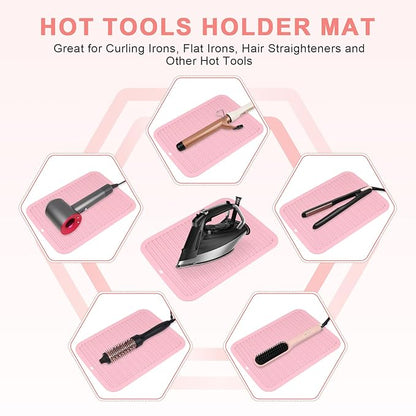 AMIJEAL Oversize Silicone Heat Resistant Mat for Hair Tools, Curling Iron Flat Iron Hair Straightener Holder Mat, Portable Hot Tools Cover Pad for Travel Vanity Salon(14.2" x 11.0")