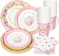 Whaline Pink Tea Party Tableware Supplies Serves 24 Pink Floral Tea Party by Whaline