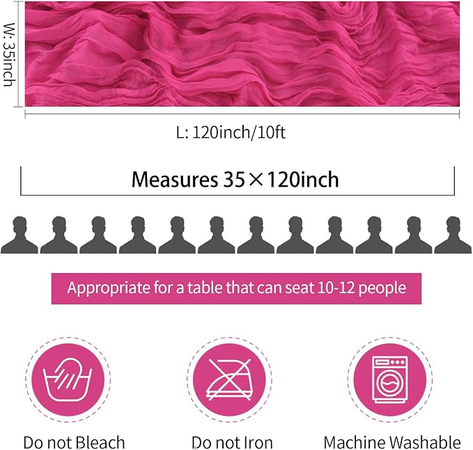3 Pack Hot Pink Cheesecloth Table Runner 35x120inch, Semi Sheer Fuschia Cheese - Image 6