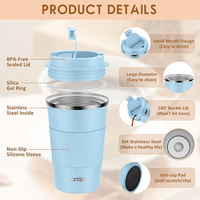 KETIEE Travel Coffee Mug 12oz: Insulated Coffee Cup - Image 3