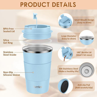 KETIEE Travel Coffee Mug 12oz: Insulated Coffee Cup - Image 3