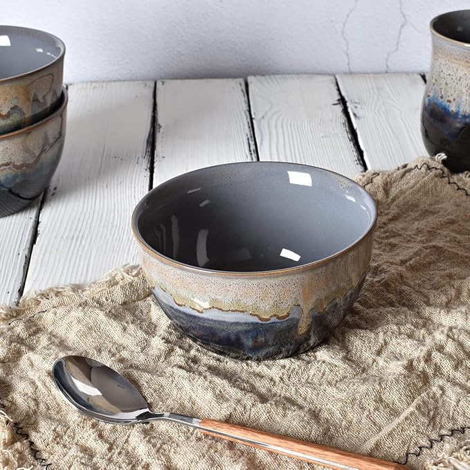 Stoneware Cereal Bowls Set of 4, 26 Oz, Soup Bowls - Image 5
