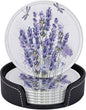 6 Pcs Lavender Flower Purple Floral Dragonfly Leather Coasters by Jfniub
