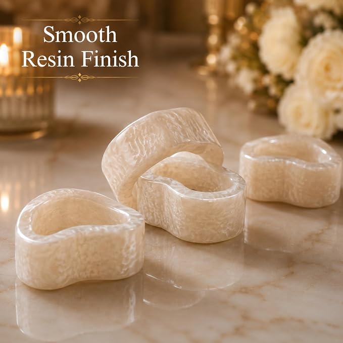 White Resin Napkin Rings, 2x2.25x0.75 in each, handcrafted resin, dining & - Image 2