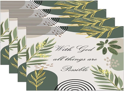 Bible Verse Christain Placemats Sage Green Boho Modern Scripture Inspirational Quotes Motivational Bohemian Washable Place Mats 12x18Inch for Dining Kitchen Farmhouse Decor 4 PCS