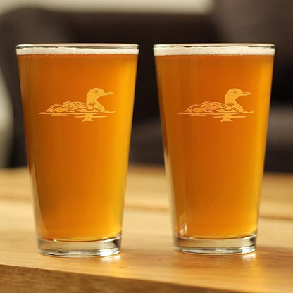 Bevvee Loon Pint Glass for Beer - Fun Bird Themed Gifts and Decor for Men & Women - Set of 2-16 oz Glasses