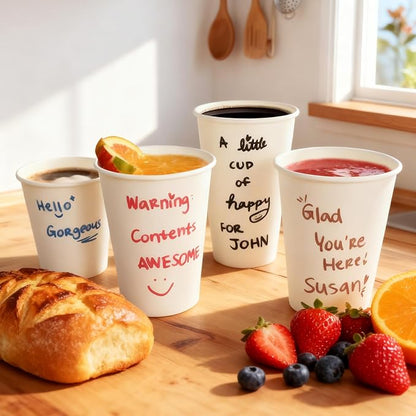 White Paper Cups 8 oz Disposable Coffee Cups, 300 Pack BPA Free Hot Cups, 300GSM Thickened White Disposable Cups, Bulk Small Drink Cups for Everyday Office Coffee Bar Supply Party Essentials