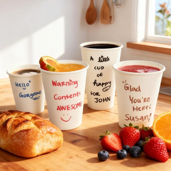 White Paper Cups 16 oz Disposable Coffee Cups, 500 Pack BPA Free Leak Proof Hot Cups,300GSM Thickened Disposable Cups,Unbleached Hot Cold Drink Cups for Everyday Home Office Coffee Bar Party Supplies