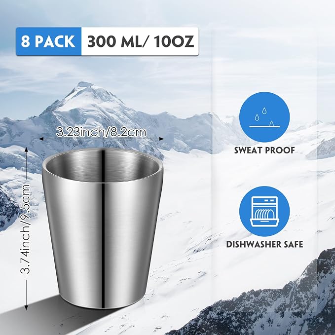 Mimorou 8 Pack Stainless Steel Insulated Cup 10 oz Metal Tumbler Double Wall - Image 2