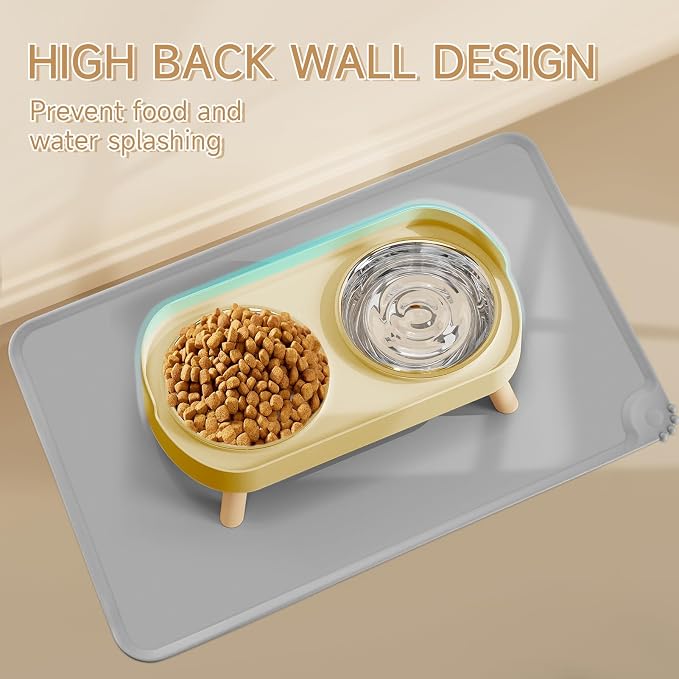 Elevated Cat Bowl with Food Mat, Raised Cat Food and Water Bowl Set - Image 3