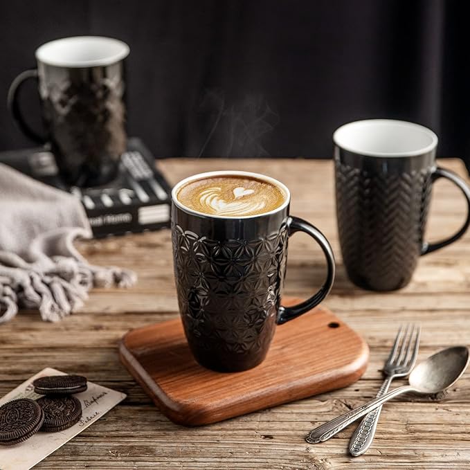 AmorArc 20 oz Large Coffee Mugs Set of 6, Tall Ceramic Coffee Cups | 3 Assorted - Image 6