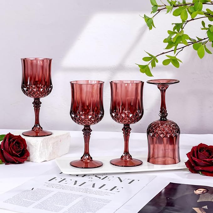 Ciaell 24 Pack Burgundy Plastic Wine Glasses - Image 4