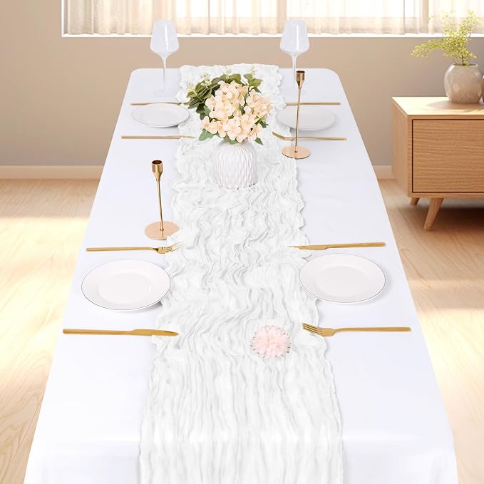 6 Pack White Cheesecloth Table Runner, 17 x 108 inch, Semi Sheer Boho Cheese - Image 2