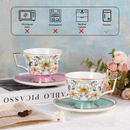 KAMMAK Ceramic Coffee Cups Saucers Set of 2, Porcelain Espresso Cups - Image 6