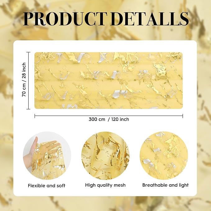 Artoid Mode Marble Pattern Yellow Gauze Table Runner 10FT, Glitter Metallic - Image 7