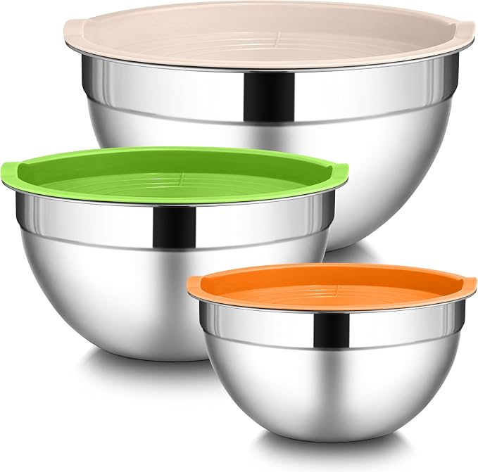 LIANYU Stainless Steel Metal Mixing Bowls, 3 Sizes Large and Small Salad Mixing by LIANYU