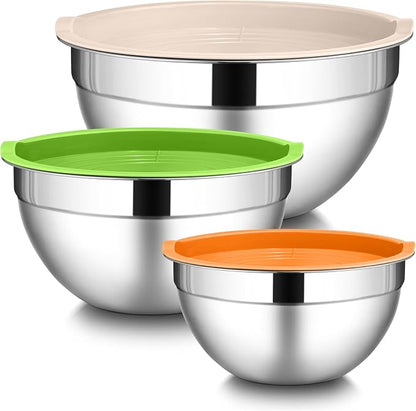 LIANYU Stainless Steel Metal Mixing Bowls, 3 Sizes Large and Small Salad Mixing by LIANYU