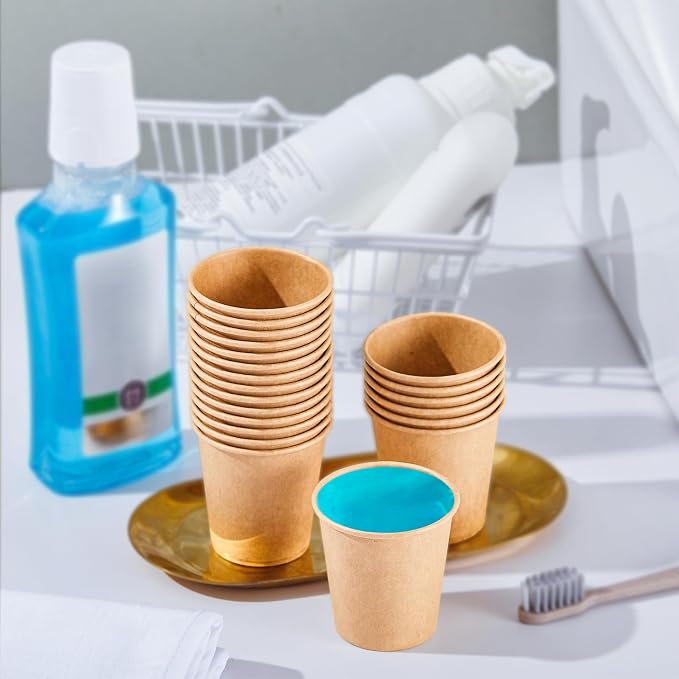 SIUQ 400 Pack 3 oz Kraft Paper Cups, Disposable Bathroom Mouthwash Cups | Mini - Image 4