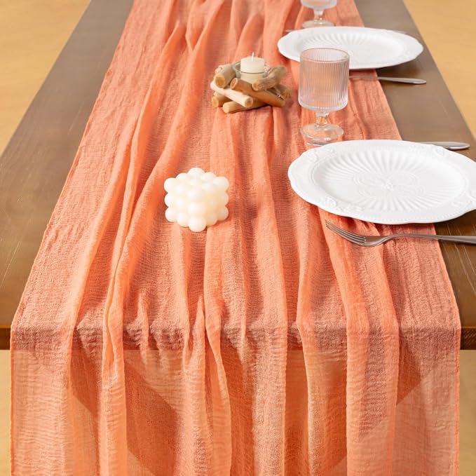 Cheesecloth Table Runner Summer Boho Wedding Shower Party Home Decor | Peach - Image 5