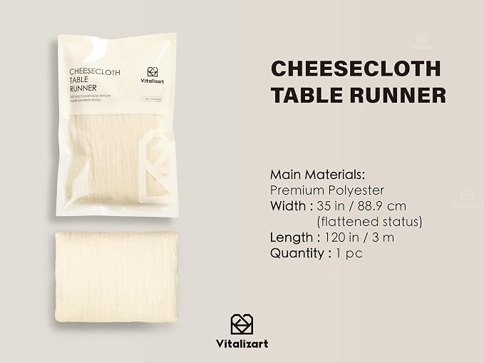 Vitalizart Cheesecloth Table Runner Ivory White 10ft Gauze Boho Rustic | 120 - Image 2