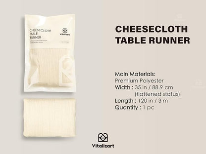 Vitalizart Cheesecloth Table Runner Ivory White 10ft Gauze Boho Rustic | 120 - Image 2