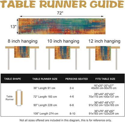 Vintage Blue Orange Dining Table Runner, Retro Abstract Messy Rust | Painting - Image 4
