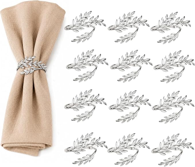 Silver Wheat Napkin Rings Set of 12, Metal Holders by HomePage