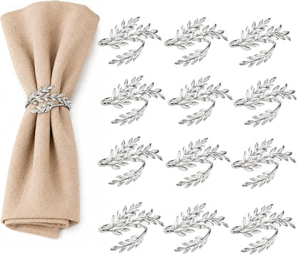 Silver Wheat Napkin Rings Set of 12, Metal Holders by HomePage