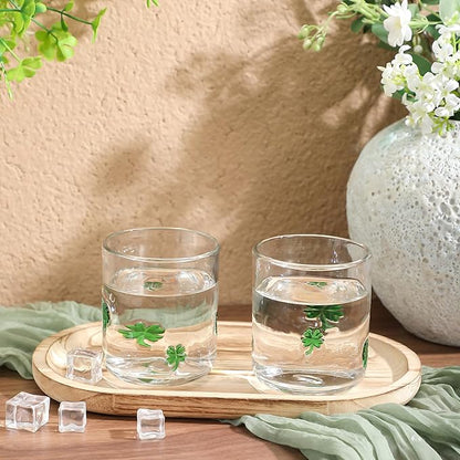 Icon Juice Glasses, 14oz Stemless Wine Drinking Juice Glass Cup for Valentine Party Supplies Gift(2 Pcs,Clover)