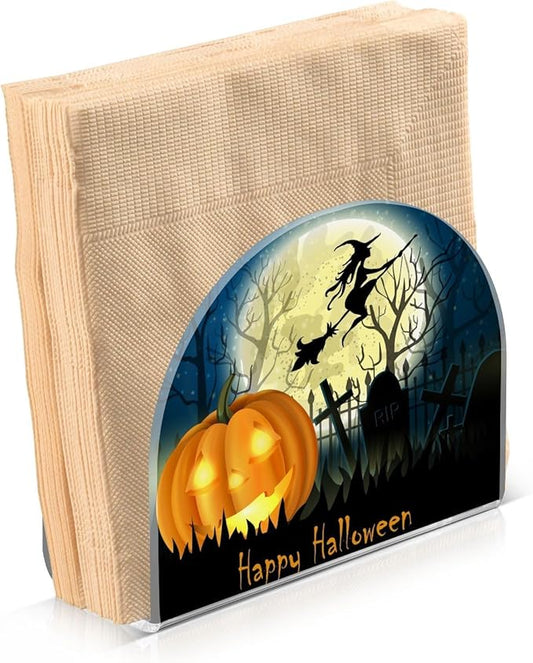 Napkin Holder Halloween Witch Pumpkin Crystal Clear Acrylic Napkin Holders, Paper Napkin Holder Dining Table Dispenser for Kitchen Restaurant Home Decor Bar Accessories