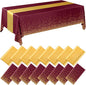 16 Pack Burgundy and Gold Disposable Plastic Tablecloths and Satin Table Runner by Breling
