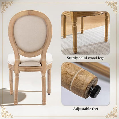 SoarFlash French Dining Chairs Set of 2, Vantage Dining Chair with Round Back, Wood Leg Farmhouse Country Dining Chair for Kitchen,Bedroom,Beige