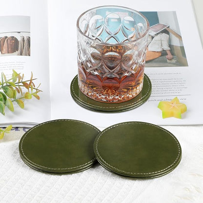 Leather Coasters Set of 6 with Holder, Tabletop Protection, Coffee Table & Bar - Image 6