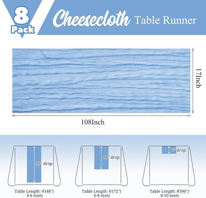 8 Pack Light Blue Table Runner 17 x 108inch Cheesecloth Table Runner Boho Gauze - Image 3