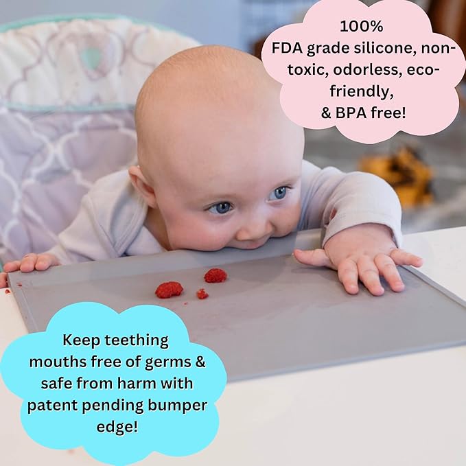The Table Tyke Silicone Suction Placemat | Teething Edge Bumper/Spill Stopper | Dishwasher Safe, Travel Ready, Fits Highchairs | Suction Cup Activity Mat for Babies & Toddlers | BPA Free (Ballet Pink)
