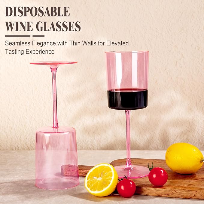 Ciaell 12 Pack Pink Plastic Wine Glasses - Image 4