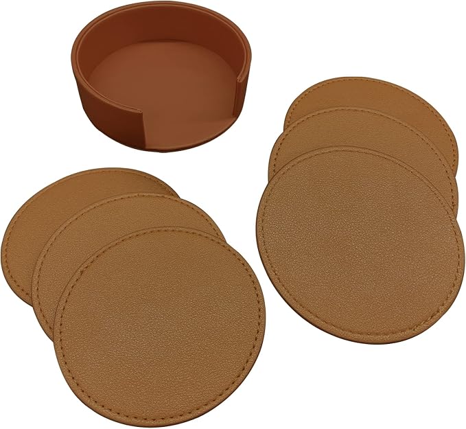 Coasters Set of 6 Soft Leather Drink Coaster Round Coaster - Image 3