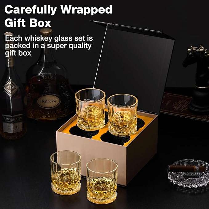 Hlukana Luxury Box Old Fashioned Whiskey Glasses Set of 4, 11 OZ Cocktail - Image 4