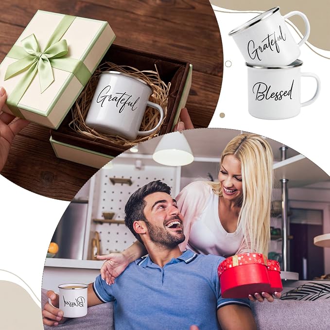 Willinglong 2 Pcs Grateful Blessed Campfire Mug Enamel Coffee Mug Set Thank You - Image 7