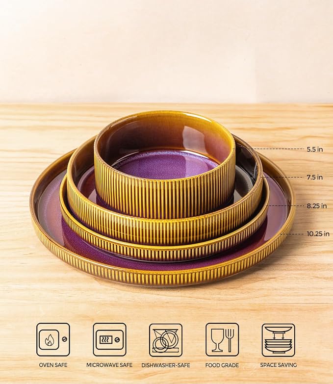 Ceramic Dinnerware Set for 4, 16-Piece Plates and Bowls Set | Lightweight - Image 2