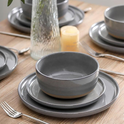 HASENSE 30 OZ Porcelain Soup Bowls, 6" Cereal Bowls - Dark Gray Ceramic Bowls Set of 6 for Soup, Cereal, Oatmeal, Fruit, Rice - Dishwasher & Microwave Safe