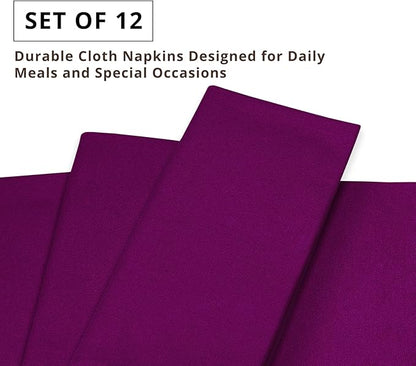 PurpleEssences Set of 12 Cloth Dinner Napkins 100% Cotton 18x18 Inch - Soft Durable Washable - Ideal for Farmhouse Party Christmas Holiday Winter - Perfect Everyday Use Table Linen - Purple